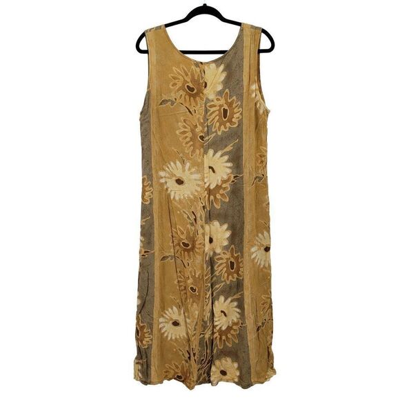 Vtg 80's Womens Jams World Dress Button Down Aline Tank Pockets Botanical Tan XL - Picture 8 of 10